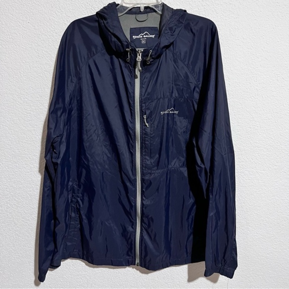 Eddie Bauer Navy & Gray Mountaineer Hooded Packable Windbreaker Jacket 2XL